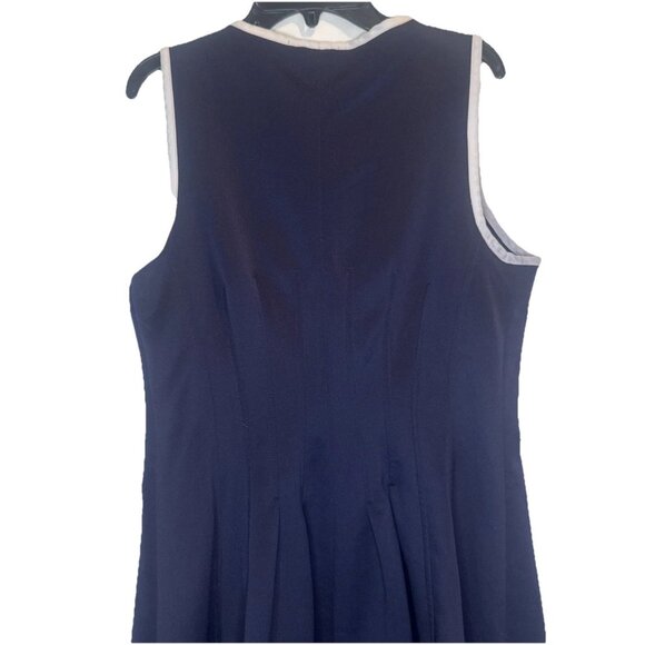 Betsey Johnson Women’s Navy Zip Front White Trim Pleated Sleeveless Dress Sz 10 - Picture 5 of 10